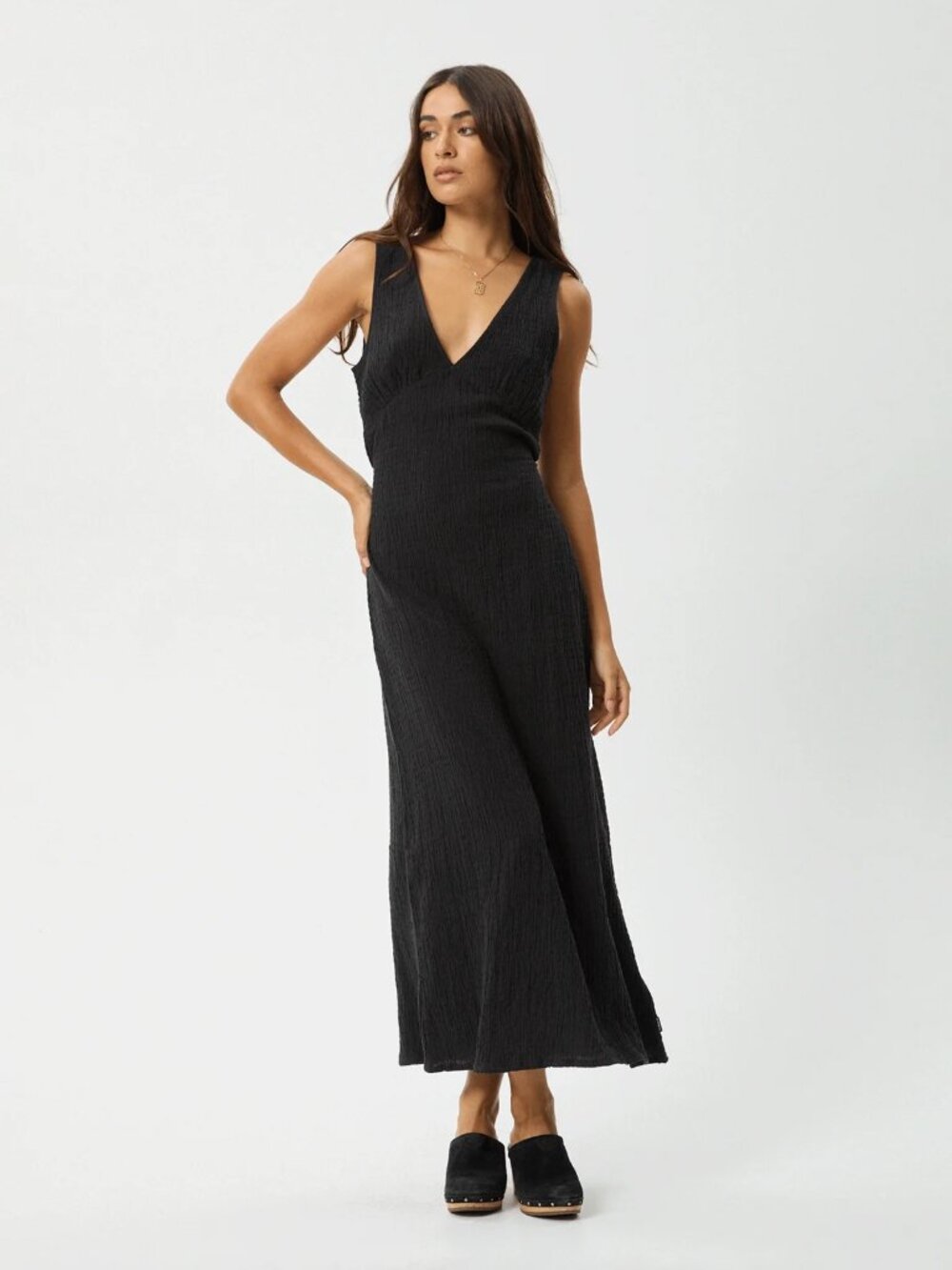 AFENDS Focus Tully Seersucker Maxi Dress Black Size Medium NEW NWT